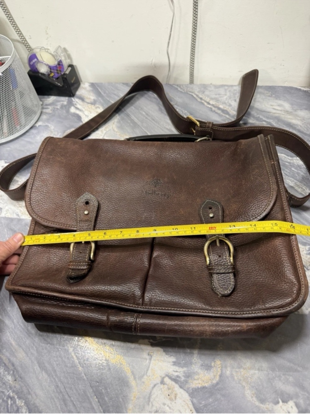 MULBERRY  Brown Leather Buckle Messenger Laptop Bag - Picture 4 of 16